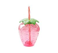 2Pcs Mugs Plastic Strawberry Cups Water Bottle Kawaii Cup Cartoon Fruit Straw Cups Party Sippy Cup Strawberry Shaped Cup Summer Cold Drinker Iced Coffee Cups(pink-2PCS)