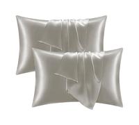 2PCS Mulberry Silk Pillowcase for Hair and Skin Health Soft Smooth Grade 6A Premium Antibacterial Anti-Mite Silk Pillowcase with Envelope Closure Gifts for Women Men Beauty Sleep 50x75 cm (Gray)