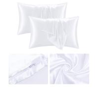 2PCS Mulberry Silk Pillowcase for Hair and Skin Health Soft Smooth Grade 6A Premium Antibacterial Anti-Mite Silk Pillowcase with Zipper Closure Gifts for Women Men Beauty Sleep 50x75 cm (White)