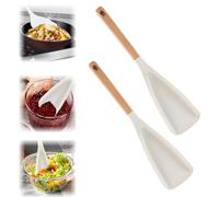 2PCS Multi Function Spatula Spoon - High Temperature Resistant Wooden Handle Silicone Spoons Kitchen Spatula Multifunction Multifunctional for Cooking (White)