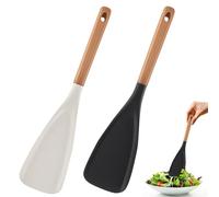 2PCS Multi Function Spoon Spatula, 2-in-1 Long Wood Handle Matte Silicone Scoop Salad Spoons, Cooking Spoon for Nonstick Cookwares, Multi-Function Spatula