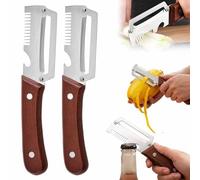 2PCS Multi-Functional Vegetable Peeler, 3-in-1 Stainless Steel Vegetable Peeler, Potato Peeler & Fruit Slicer, Sharp Blade Easy Grip Kitchen Tool for Carrot, Apple, Kiwi, Orange (Brown)