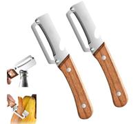2pcs Multi-Functional Vegetable Peeler for Kitchen - Stainless Steel Blades, Julienne Vegetable Peeler with Bottle Opener, for Easy Potato, Fruit & Veggie Peeling (Wooden)