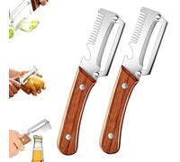 2PCS Multi-Functional Vegetable Peeler, Zero Snag Wooden Peeler with Bottle Opener, 3-in-1 Stainless Steel Vegetable Peeler, Ergonomic Potato Peelers & Fruit Slicer for Potatoes, Fruits, Vegetables