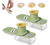 2PCS Multifunctional Garlic Grinder, 3 in 1 Mini Garlic Slicer Multi-Functional Slicer Veggie Shredder, Mini Slicer That Can Grind,Stainless Steel Ginger Crusher with Container for Kitchen -Grün