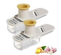 2PCS Multifunctional Garlic Grinder, Mini Garlic Slicer Multi-Functional Mandoline Slicer Veggie Shredder, Small Hand Grinder for Grind, Slice and Shred, Multi Functional Cutter Tool (Beige)