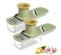 2PCS Multifunctional Garlic Grinder, Mini Garlic Slicer Multi-Functional Mandoline Slicer Veggie Shredder, Small Hand Grinder for Grind, Slice and Shred, Multi Functional Cutter Tool (Green)
