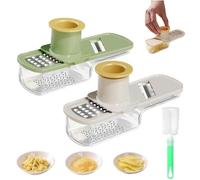 2PCS Multifunctional Garlic Grinder,Mini Slicer That Can Grind,Multi-Functional Mandoline Slicer Veggie Shredder Garlic Ginger Grinder Vegetable Mandoline Cutter with Container for Vegetables