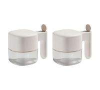 2PCS Multifunctional Seasoning Box, Glass Seasoning Jars with Spoon and Lid, Seasonings and Spices Organizer for Home Kitchen Cooking