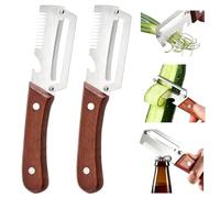 2Pcs Multifunctional Vegetable Peeler with Wooden Handle Serrated, 3-in-1 Kitchen Tool for Potatoes, Fruits & Veggies, Stainless Steel Easy Peeler with Built-in Bottle Opener for Kitchen Daily
