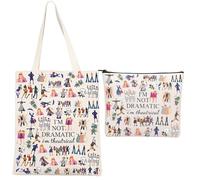 2PCS Musical Make Up Bag Set, Theatre Gifts for Musical Lovers, Drama Teacher Gifts, Reusable Canvas Tote Bag with Zipper Pouch, 34x38cm Large Capacity for Travel