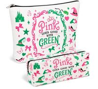 2Pcs Musical Witch Cosmetic Bag Pink and Green Makeup Bag Witches Merch Movie Fans Gift Travel Toiletry Makeup Organizer Zipper Pouch for Girls Women Fans Musical Witch Birthday Party Decorations