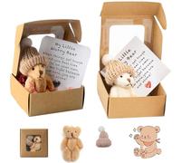 2Pcs My Little Worry Bear in a Box Positive Gifts, Little Bear in a Box Decoration Positive with Cards, Pocket Bears with Knitted Hat Pocket Hug Bears for Friends Family Children Christmas Cute Things