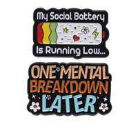 2PCS MY SOCIAL BATTERY IS RUUNNING LOW Enamel Pins Letters Brooch ONE MENTAL BREAKDOWN LATET Lapel Pin for Expressing Emotions Jewelry Gift