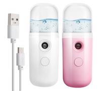 2PCS Nano Face Mister 30ml Portable Mini Face Mist Sprayer Handy Steamer USB Mist Facial Steamer Handy Atomizer for Skin Care Makeup Travel Personal Care Eyelash Extensions Pink and White