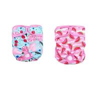 2Pcs Nappies Female Dog Reusable Washable Adjustable Physiological Period Pup for Doggy Puppy Female in Period (Lemon Cherry+Watermelon, Small)
