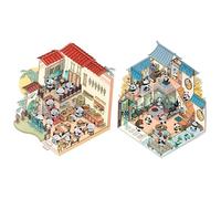 2pcs National Style Cartoon Panda House Stickers Set with Realistic 3D Sticker Scene Design, Versatile House Stickers for Creative Scrapbook Accessories and Fun Home Decor Crafting