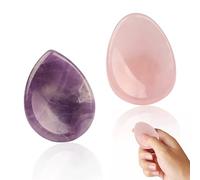 2Pcs Natural Amethyst Thumb Worry Stone Rose Quartz Crystals Worry Crystal Stone Meditation Gifts Worry Stone Anxiety Gifts Healing Crystal Thumb Anxiety Stones Crystal Pocket Palm Stones