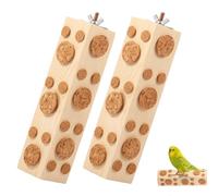 2Pcs Natural Bird Wood Block Chewing Toy with Corks Parrot Chew Toy Parakeet Toys Bird Cage Accessory Various Shapes Design Two Installation Styles for Small Medium Birds Cockatiel Conure Budgie(B)
