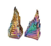 2pcs Natural Bismuth Tower Skyscraper Pyramid Unique Metal Mineral Specimen for Reiki Meditation & Home Decor(60-80g)