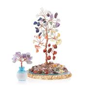 2PCS, Natural Crystal Tree with Widen Gems Agate Base, Healing Crystal Tumble Stone Tree of Life, 7 Chakra Gemstone Tree, Feng Shui Tree Crystal Home Office Decoration for Wealth Happiness Health