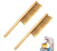 2Pcs Natural Horsehair Bee Brush with Wooden Handle, Double Row Beekeeping Bristle Beehive Tool for Gentle Bee Removal, Beekeeper Supplies