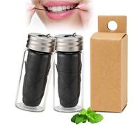 2PCS Natural Mint Bamboo Charcoal Teeth Floss,with Metal-Cut Glass Dispenser,Plastic Free Dental Floss Tape,Sturdy and Durable,Deep Cleaning Teeth,Easy Glide Feeling Fresh Flavour,(30m*2,Mint)