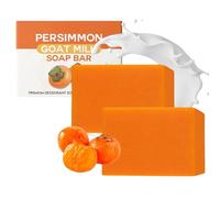 2PCS Natural Persimmon Goats Milk Soap - Anti-Odor Persimmon Goat Milk So-ap for Skin - Deep Cleansing Per-simmon Handmade Soap - Pure Per-simmon Go-at Mi-lk So-ap Bar for Face & Body