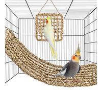 2Pcs Natural Sea Grass Parrot Mat - Foraging Chew Wall Toy with Climbing Rope & Hook, Hanging Play Pad for Lovebirds/Cockatoos/Budgerigars/Conures/Pigeons | 2 Sizes29.13x7.48 &7.09x7.09 Inches