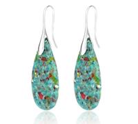 2pcs Natural Stone Earrings, Fishhoop Dangle Dangling Earrings Eye-Catching Green Stone Dangly Drop for Women Unusual Novelty Funky Jewelry (Cyan-Blue, Silver)