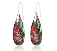 2pcs Natural Stone Earrings, Fishhoop Dangle Dangling Earrings Eye-Catching Red Stone Dangly Drop for Women Unusual Novelty Funky Jewelry (Rouge, Silver)
