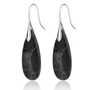 2pcs Natural Stone Earrings, Fishhoop Dangle Dangling Earrings Eye-Catching Stone Dangly Drop for Women Unusual Novelty Funky Jewelry (Black, Silver)