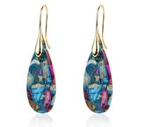 2pcs Natural Stone Earrings, Fishhoop Dangle Drop Earrings Drop Stone Pendant Ear Decoration Trendy Statement Jewelry for women (Blue Color Gold)