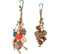 2pcs Natural Wood Bird Parrot Swing Chewing with Bell Interactive Play Beak Conditioning for Small to Medium Birds