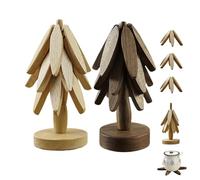 2PCS Natural Wooden Tree Trivet Set For Hot Dishes, Christmas Tree Shape Wooden Coasters Trivets, Foldable Kitchen Wood Trivets, Placemat For Insulation, Anti Scald Table Mat For Teapot, Hot Pots