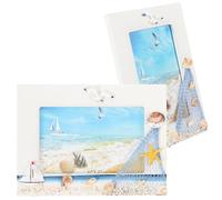 2pcs Nautical Style Picture Frame Desktop Display for 4x6 Photos | Beach Themed Decor, Mediterranean Style, Carved Timber Finish, Stable Tabletop Support, Family Memories