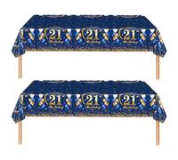 2Pcs Navy Blue Happy 21st Birthday Party TableCloth,137*274cm Plastic Blue and Gold 21st Table Cloth for Man Men Him Birthday Table Decorations Disposable Party Tablecovers for Adults Birthday Party