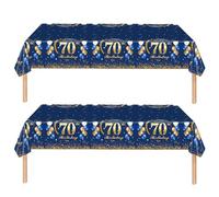 2Pcs Navy Blue Happy 70th Birthday Party TableCloth,137*274cm Plastic Blue and Gold 70th Table Cloth for Man Men Him Birthday Table Decorations Disposable Party Tablecovers for Adults Birthday Party