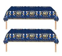 2Pcs Navy Blue Happy 80th Birthday Party TableCloth,137*274cm Plastic Blue and Gold 80th Table Cloth for Man Men Him Birthday Table Decorations Disposable Party Tablecovers for Adults Birthday Party