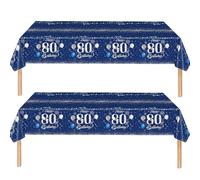 2Pcs Navy Blue Happy 80th Birthday Party TableCloth,137*274cm Plastic Blue and Sliver 80th Table Cloth for Man Men Him Birthday Table Decorations Disposable Party Tablecovers for 80th Birthday Party