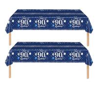 2Pcs Navy Blue Happy 90th Birthday Party TableCloth,137*274cm Plastic Blue and Sliver 90th Table Cloth for Man Men Him Birthday Table Decorations Disposable Party Tablecovers for 90th Birthday Party