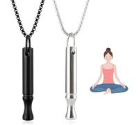 2PCS Necklace Breathing, Calm Carry for Anxiety-Portable Stainless Steel Whistle Anxiety Necklace for Breathing Exercises, for Women Men Gifts Christmas Valentine Birthda (Silver,black)