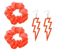 2pcs Neon Scrunchies for Hair 80s,2pcs Neon Earrings for Women,Halloween Earrings Neon Hair Accessories Rave Earrings Elastic Hair Bands for Women Girl Party(Orange)