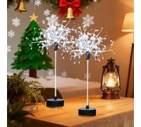2PCS Nest and Flowers Table Lights Fireworks, Nestandflowers Mini Table Starburst Silver, Christmas Decorations Starburst Light, Battery Operated 100 LED Fairy Lights for Indoor Holiday Decor (White)