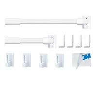 2PCS Net Curtain Rods Extendable, Adjustable Rod for Walls, Extendable Curtain Rods White for Cupboard, Windows with 4PCS Self-Adhesive Rod's Hooks(90-150CM/35.43-59.05Inch, White)