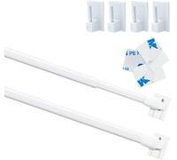 2Pcs Net Curtain Rods Extendable Curtain Rod with 6Pcs Plastic Sticky End Window Hook for Home Bathroom、Windows(60-105CM/24-41Inch,White)