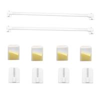 2Pcs Net Curtain Rods Extendable with 4PCS Self Adhesive Hooks, Extendable Curtain Poles No Drilling Net Curtains Tension Rods for Kitchen Cupboard Bathroom Window(White 30-50CM/11.81-19.69Inch)