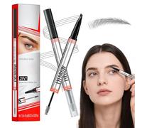 2PCS New Eyebrow Pencil, 2-in-1 Brow Pen and Sealing Brow Gel, with 4-Fork-Tip & Precise Brush-Tip, Create Natural Hair-Like Brows, Last All-Day, Microblading Eyebrow Pen (Grey)