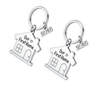 2pcs New Home Keychains, 2026 Gift for Couples, Engraved 'Our First House' Charm, Lovely Housewarming Keepsake, Sweet Metal Token Set, Moving Day Memento, Ideal for Newlyweds, First-Time Homeowners