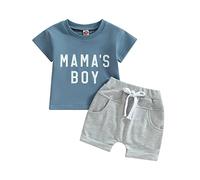 2pcs Newborn Baby Boy Outfit Mama's Boy Color Block Tops And Jogger Shorts Set Toddler Baby Boy Checkboard Summer Outfit Mama's Boy Birthday Clothes Set (Dark Blue, 2-3 Years)